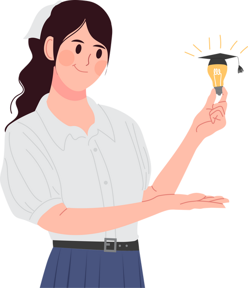 Female student holding light bulb